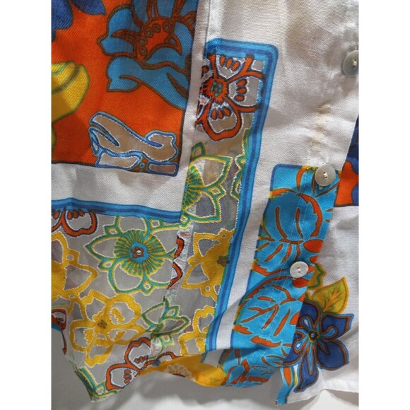Multiples Small Sheer Bright Floral Button Front Blouse Pockets Roll Tab Sleeves - Picture 5 of 13